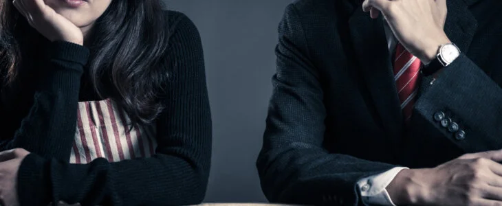 Couple relationship, housewife and office worker